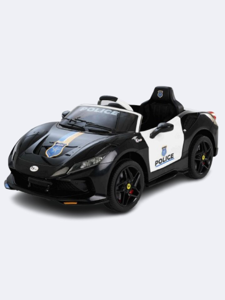 Toy House Ferrari Car with Windshield Light -  Black Police- (Age 1-5)