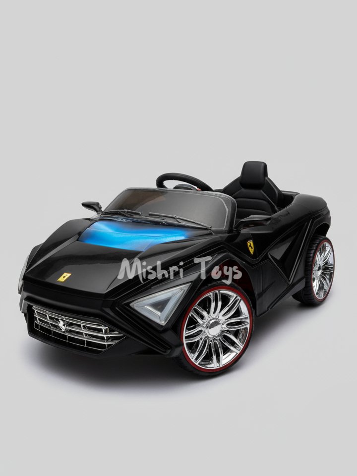Kids Ferrari Car With Smock - Black (Age 1-5)