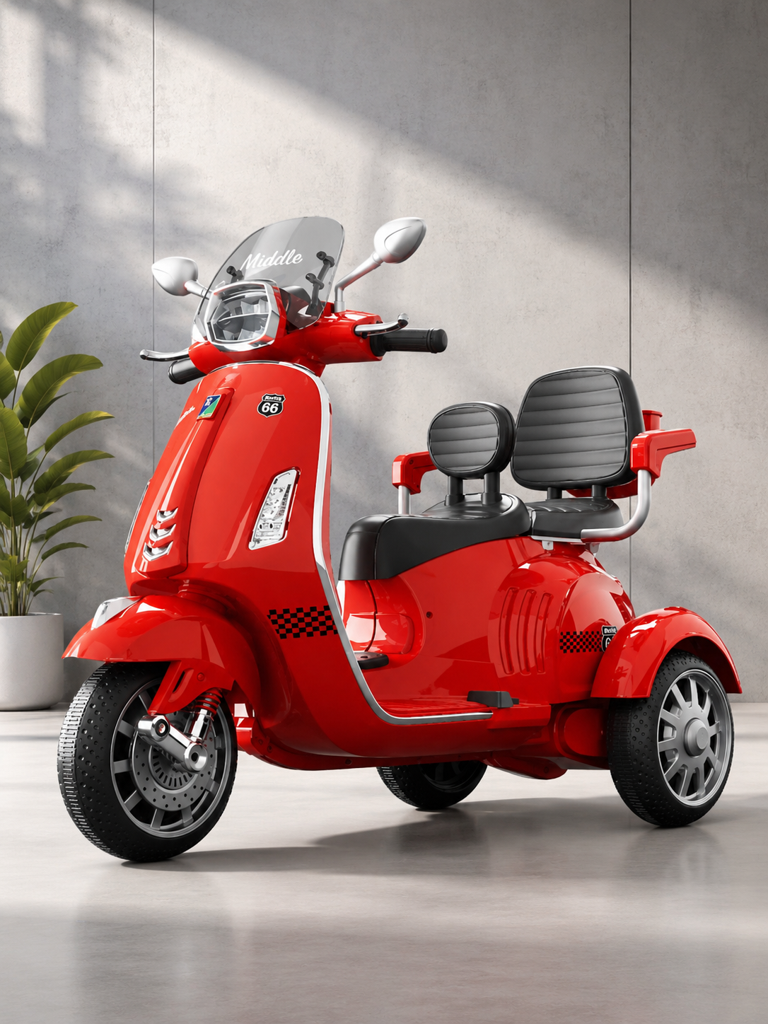Vespa Scooter 2 Seater Big Size - Red (Age 2-8)