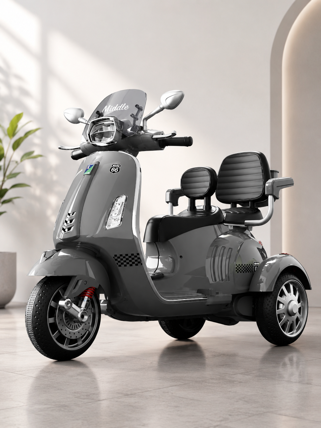 Vespa Scooter 2 Seater Big Size - Grey (Age 2-8)